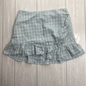 Altar'd State Women's Sage Green & White Checkered Ruffle Mini Skirt Size Large